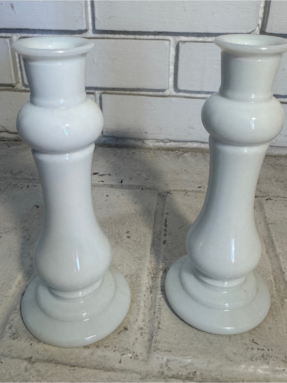 Vintage E.O. Brody Co. White Milk Glass Taper Candle Holders Set of 2 M-118 USA